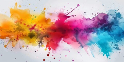 Fototapeta premium Colorful watercolor splash paint background, colorful splashes and paint drips on a white background, watercolor stain with paint splatter, banner,abstract color ink explosion