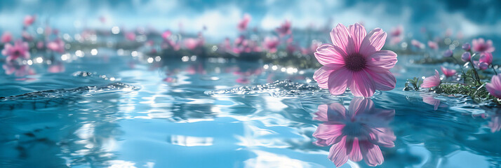 Tranquil Waters Reflecting Spring Blossoms, Serene Nature Scene with Subtle Floral Aromas