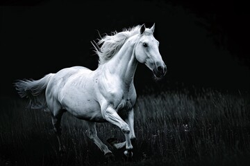 a white horse running in a field