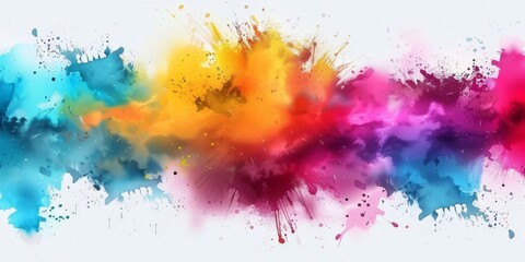 Colorful watercolor splash paint background, colorful splashes and paint drips on a white background, watercolor stain with paint splatter, banner,abstract color ink explosion