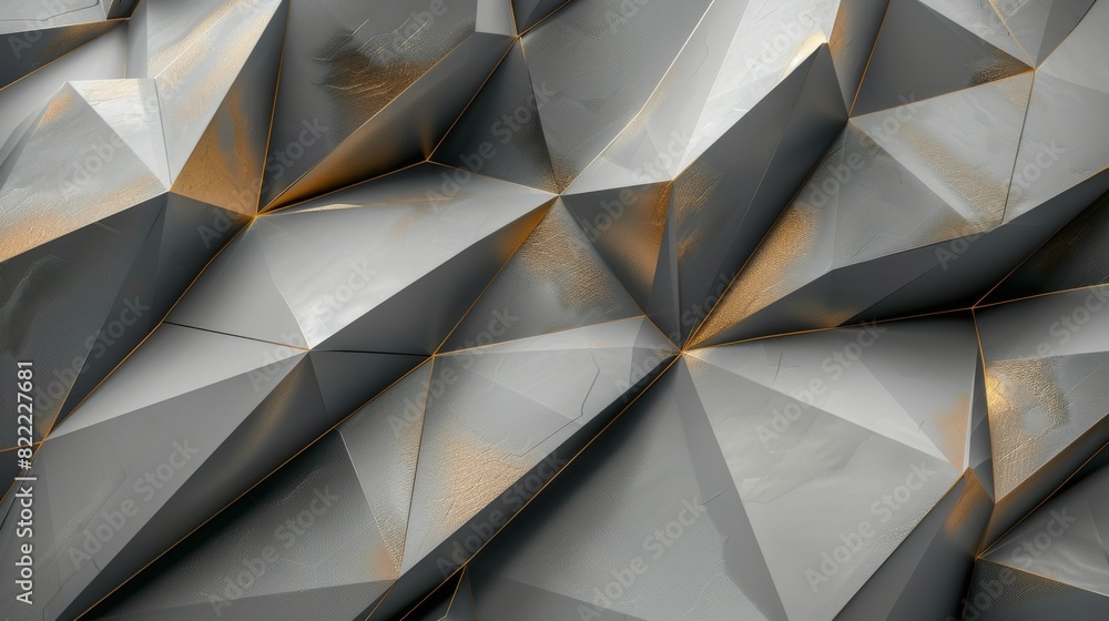 Poster this image depicts a modern abstract geometric pattern with a luxurious blend of gold and silver tri
