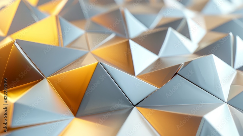 Poster this image showcases a multitude of 3d triangles with a metallic effect creating a modern abstract p
