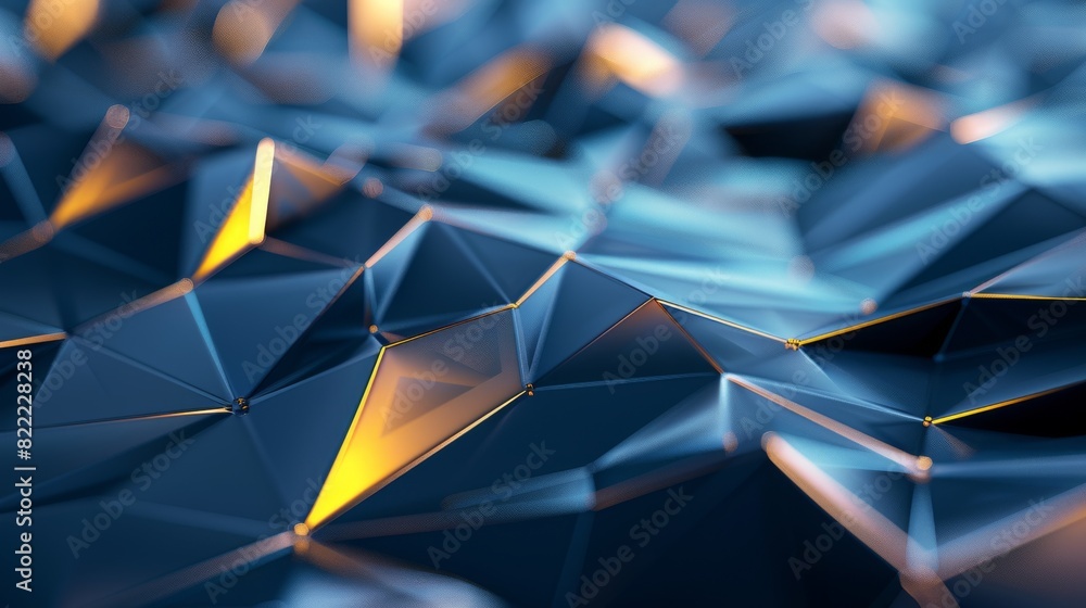 Poster this image showcases a 3d digital illustration of interconnected blue and gold polygons creating a d