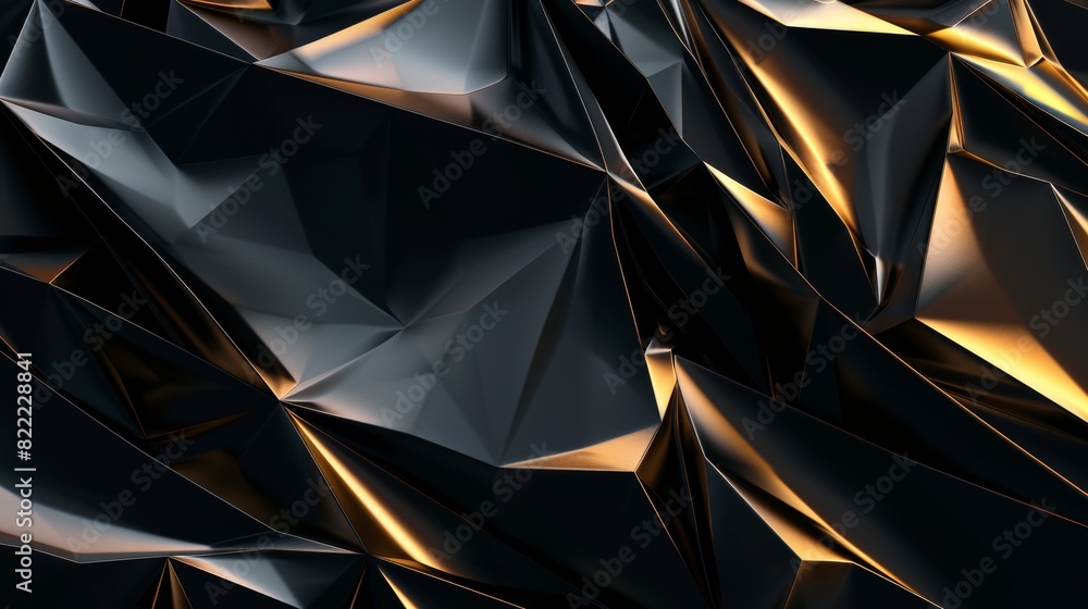 Poster intriguing composition of abstract polygonal shapes with a luxurious combination of black and reflec