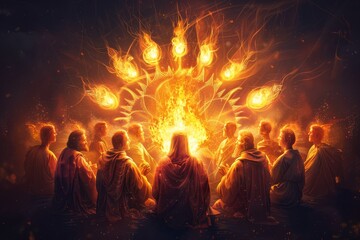 Illuminated Gathering of Apostles in a Radiant Digital Illustration