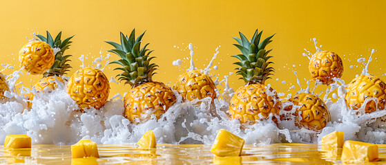 Trendy Pineapple with Splashes on a Pastel Background, Fashionable and Juicy Tropical Fruit Design