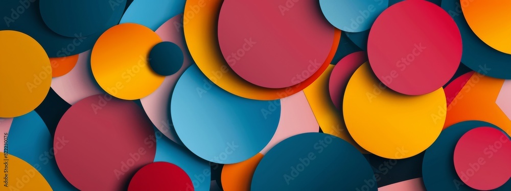 Poster an abstract, geometric background with overlapping shapes in bold colors.