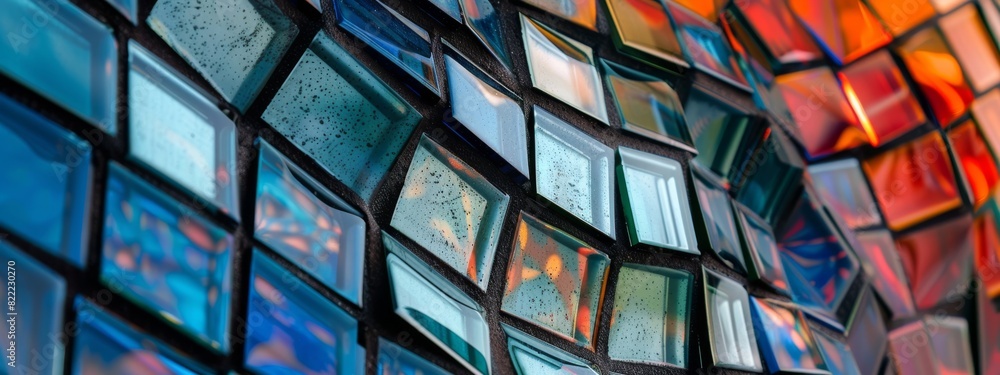 Poster an abstract, geometric mosaic background with colorful tiles and dynamic patterns.