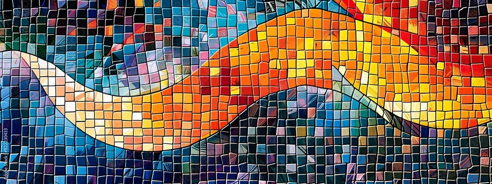 Poster an abstract, geometric mosaic background with colorful tiles and dynamic patterns.