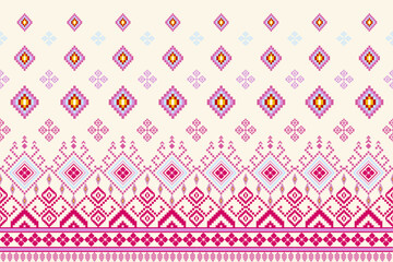 Pixel pattern ethnic oriental traditional. design fabric pattern textile African Indonesian,Indian, seamless Aztec style abstract vector illustration for print clothing, texture, fabric, wallpaper, de