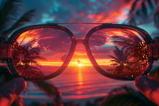 An illustration of a romantic sunset viewed through augmented reality glasses