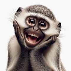 Obraz premium African Vervet Monkey happy humour expressive and positive smiling Isolated on white background