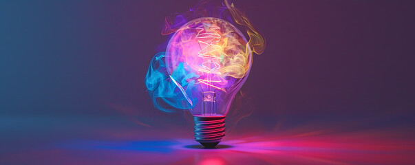Colorful smoke emanating from glowing light bulb