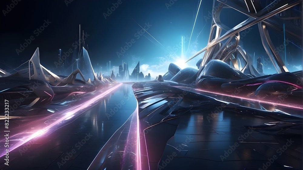 Poster futuristic technology with light-effect lines in the background