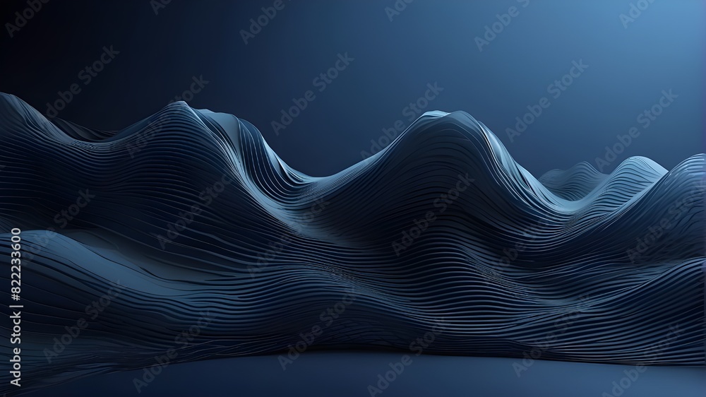 Poster vector abstract wave motion pattern with dynamic mesh line illustration set against a deep blue back