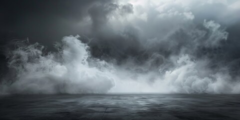  empty room with a dark grey floor and smoky background, empty stage for product presentation. Background of the floor studio room. empty dark gray abstract cement wall studio room,