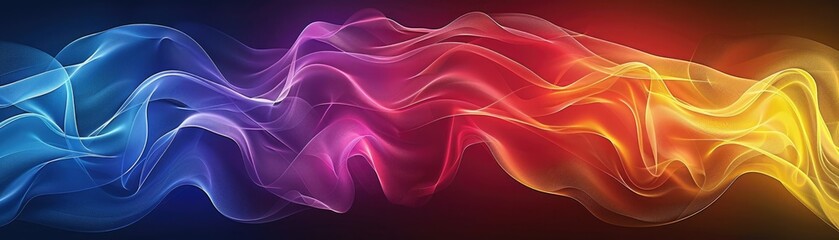 Obraz premium A digitally generated abstract painting. It features a gradient of blue, purple, pink, orange, and yellow.