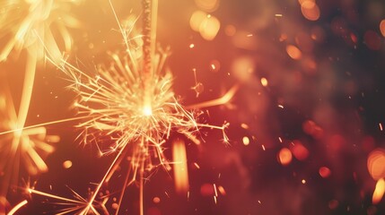 Close-up of New Years Eve fireworks sparkles isolated on a gradient background.
