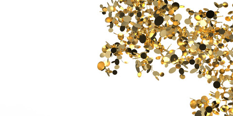 3D rendered gold circles for backgrounds and wall papers. Abstract luxury concept. Large copy space.
