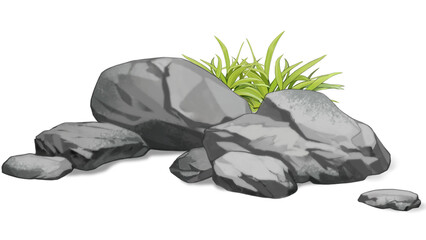 black stones and grass