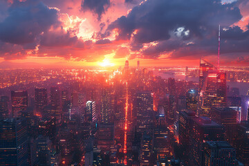 Fototapeta premium A beautiful sunset over a large city