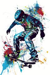 illustration of a young man playing skateboarding for clothing design 