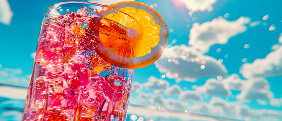 Tropical Poolside Cocktail, Fresh Summer Drink with Citrus and Ice, Resort Vacation Scene