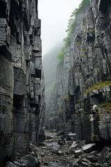 Rocky cliff with sparse trees growing out of it
