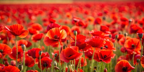 Field of Vibrant Red Poppies in Bloom