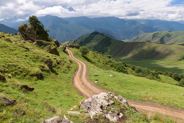 View from the Tsey Loam pass. In the upper reaches of the Dzheyrakh gorge. Republic of Ingushetia,...