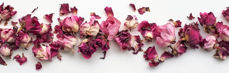 dried peony flowers and petals isolated on white background
