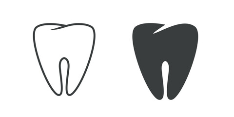 Tooth icon line outline art simple vector graphic illustration set, teeth shape silhouette stroke black white image clip art cut out isolated