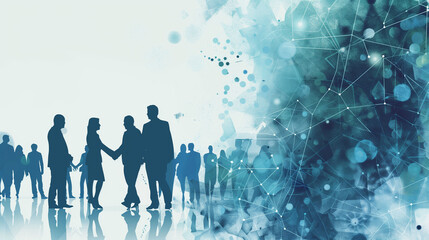 ネットワークの概念と握手する人のシルエット