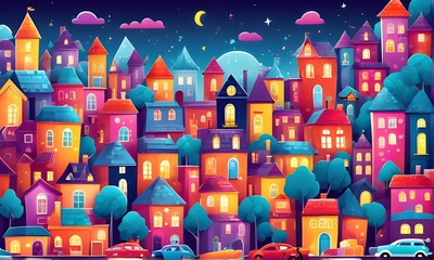 Beautiful cartoon city, beautiful city, cartoons for children. illustration vector. Generative AI