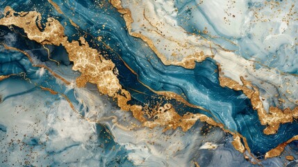 Abstract blue and gold marble texture background