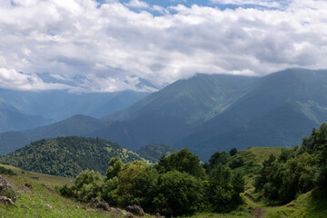 View from the Tsey Loam pass. In the upper reaches of the Dzheyrakh gorge. Republic of Ingushetia, Russia