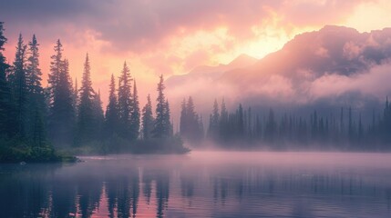 Mountain lake at dawn