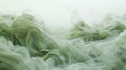 Pastel olive smoke drifting lazily, like gentle waves on a serene beach, set against white.