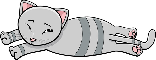 cartoon sleepy cat or kitten comic animal character