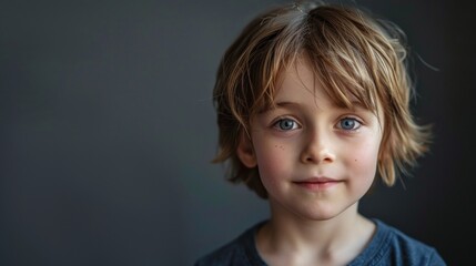 Studio Portrait of 10 year old boy with blond hair and blue eyes