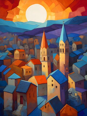 Naklejka premium Armenia Cubism Country Landscape Illustration Art 