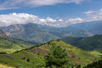 The Tsech-Kyongi Khyokhash tract. View of the Caucasus Mountains in Ingushetia, Russia
