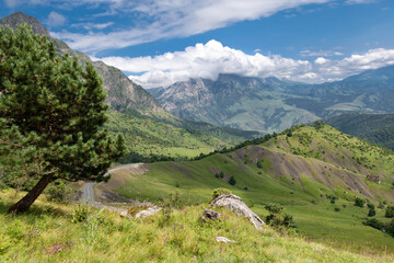The Tsech-Kyongi Khyokhash tract. View of the Caucasus Mountains in Ingushetia, Russia
