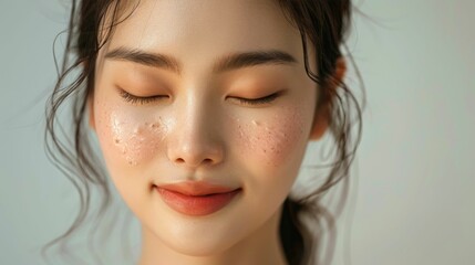 Fototapeta premium Radiant Korean Woman Embodies Holistic Skincare and Wellness