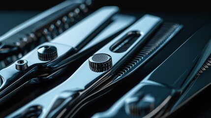 Close-up of versatile clippers, isolated background, professional studio lighting for advertising, showcasing their utility in creating fades and taper cuts