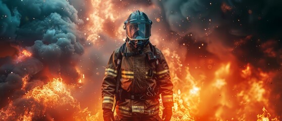 Low-angle view of a determined firefighter