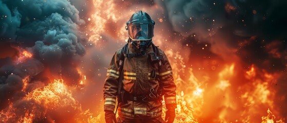 Low-angle view of a determined firefighter