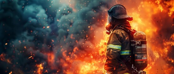 Low-angle view of a determined firefighter