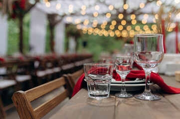 Beautiful flowers decorated on the table.Tables set for an event party or wedding reception.