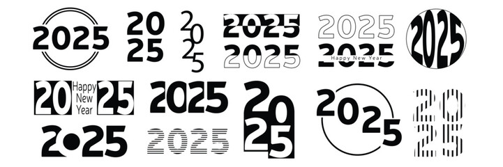 Collection 2025 year. Set of 2025 numbers. Hand drawn vector art.